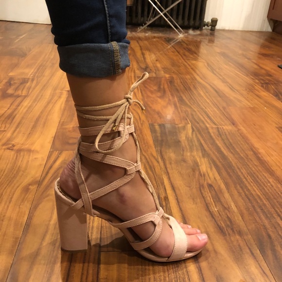 Loft Soft Pink Lace-up Heels - Picture 3 of 6